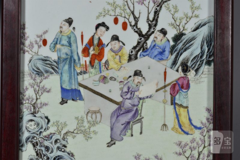 民国 粉彩桃李夜宴图插屏 - 图3